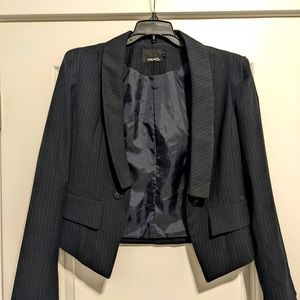 Vance large asymmetrical navy Pinstriped blazer